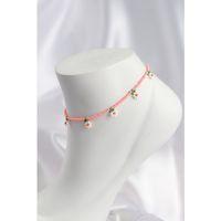 Pembe Renk Boncuklu Papatya Motifli Halhal