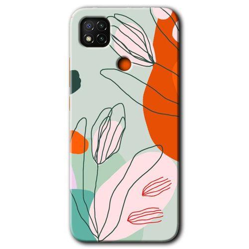 Xiaomi Redmi 9c Kılıf Baskılı Arka Kapak - Vektör Çiçekler +Tam Ekran Koruyucu