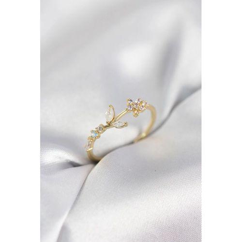 Çiçek Model Zirkon Taşlı Gold Renk Kadın Yüzük