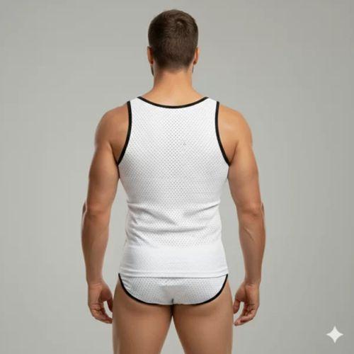 Beyaz Delikli Kumaş Tank Top Slip Takımı