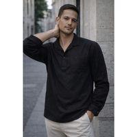 Sartre Apaş Yaka Tek Cepli İnce Modal Kumaş Uzun Kollu Yazlık Gömlek - Siyah