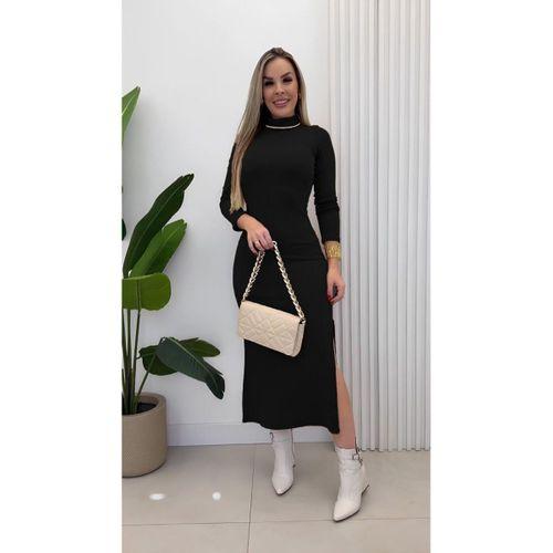 Kadın Uzun Kollu Balıkçı Yakalı Yanlardan Yırtmaçlı Kaşkorse Maxi Elbise
