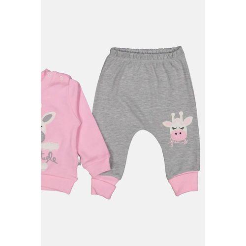 Zürafa Nakışlı % 100 Pamuk Kız Bebek Takımı