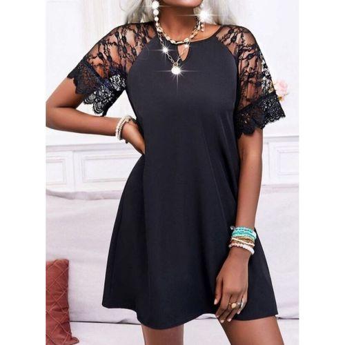 Kadın Dantelli Kısa Kollu Damla Yaka Krep Elbise