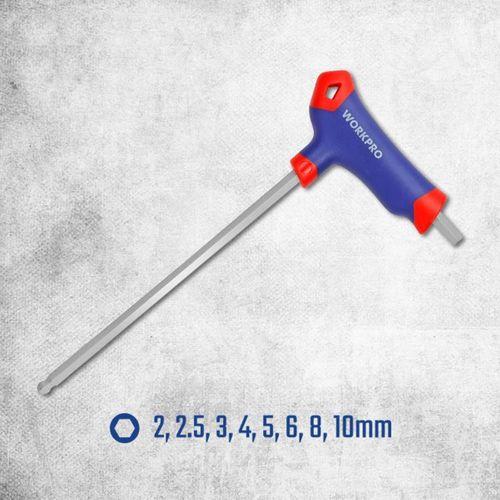 WORKPRO WP200542 8 Parça CR-V Top Başlı T Tipi Uzun Profesyonel Allen Anahtar Takımı