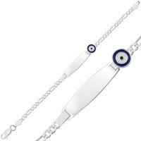 Kişiye Özel Koyu Mavi Nazar Figürlü Gümüş Çocuk Künyesi