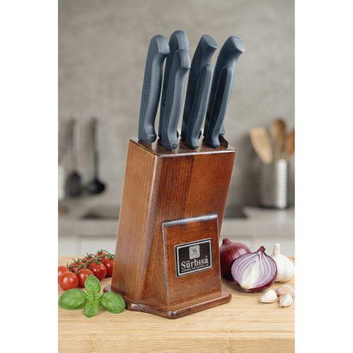 Sürmene Mutfak Bıçak Seti Eskitme Ahşap Kütüklü Stand 8 Parça Çeyiz Bıçak Takımı Set Sürbisa 61510