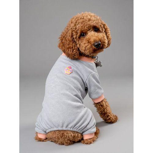 Sweet Cupcake Köpek Tulumu | Gri Beyaz İnce Çizgili