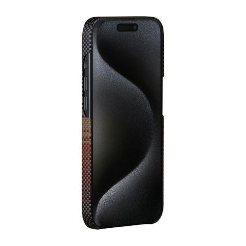 Apple iPhone 15 Pro Max Kılıf M-safe Şarj Özellikli Aramid Fiber Pitaka Tactile Woven Sunset-Moonrise Serisi Sunset Kapak