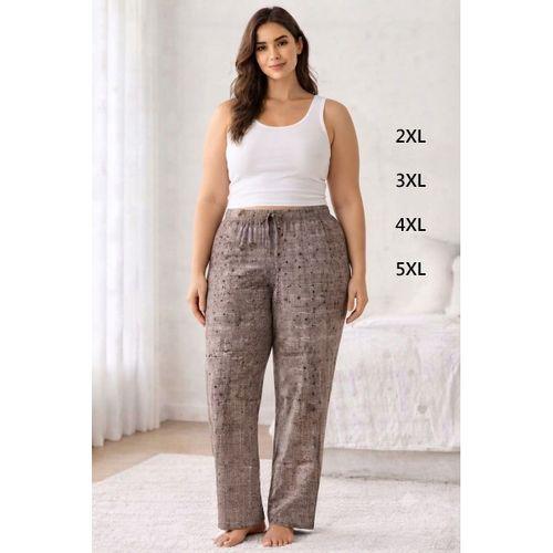 Viskon Pamuklu Kadın Büyük Beden Gri Desenli Pijama Pantolon - MGB011 - Mudanis