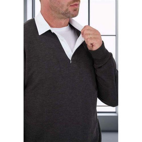 Polo Yaka Selanik Örme Kumaş Erkek Sweatshirt - Füme