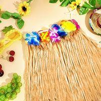 Yetişkin ve Çocuk Uyumlu Saman Renk Hawaii Luau Hula Etek 40 cm 12 Adet