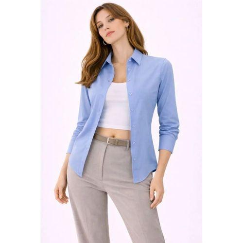 Uzun Kollu Gömlek Düğmeli Klasik Yaka Günlük Ve Ofis Şıklığına Uygun - Mavi