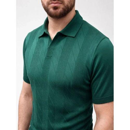 Erkek Yazlık Triko Dokuma Tişört Kısa Kol Polo Yaka T-Shirt - Koyu Yeşil