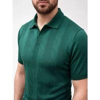 Erkek Yazlık Triko Dokuma Tişört Kısa Kol Polo Yaka T-Shirt - Koyu Yeşil