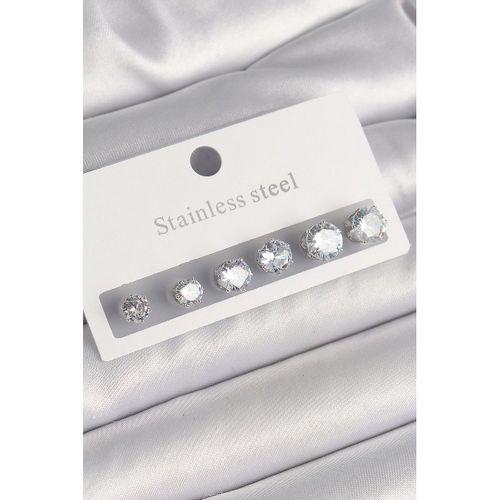 316L Çelik Gümüş Renk Zirkon Taşlı Kadın Küpe Seti