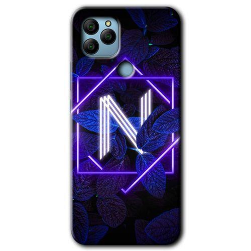 General Mobile GM 22 Plus HD Baskılı Kılıf + 9D Tam Ekran Koruyucu - Dark Neon Yaprak N Harfi