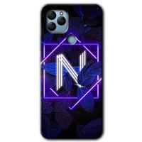 General Mobile GM 22 Plus HD Baskılı Kılıf + 9D Tam Ekran Koruyucu - Dark Neon Yaprak N Harfi