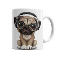 Müzik Pug Köpek Kupa Bardak Porselen