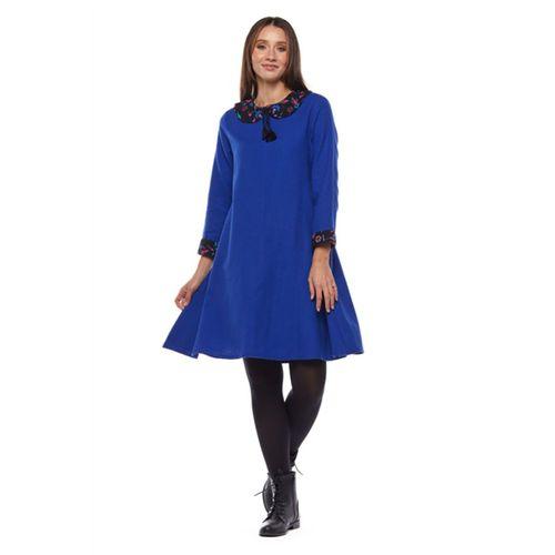 Pazen Saks Çiçek Yakalı Elbise