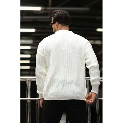 Oversize Selanik Örgü Düğmeli Erkek Hırka- Ekru