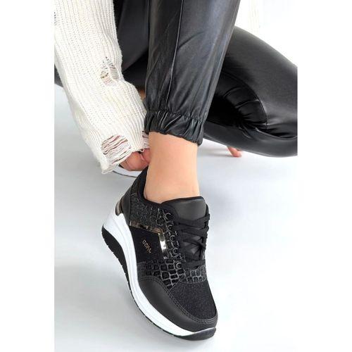 Geja Siyah Cilt Bağcıklı Beyaz Tabanlı Spor Ayakkabı