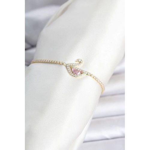 Pirinç Gold Renk Zirkon Taşlı Swan Model Su Yolu Kadın Bileklik
