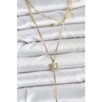 Pirinç Gold Renk Zirkon Taşlı Güneş Model Detaylı 3'lü Kombin Y Kadın Kolye