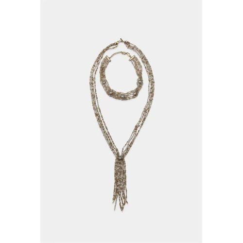 2'li Boncuklu Gerdanlık Kolye - Kahverengi