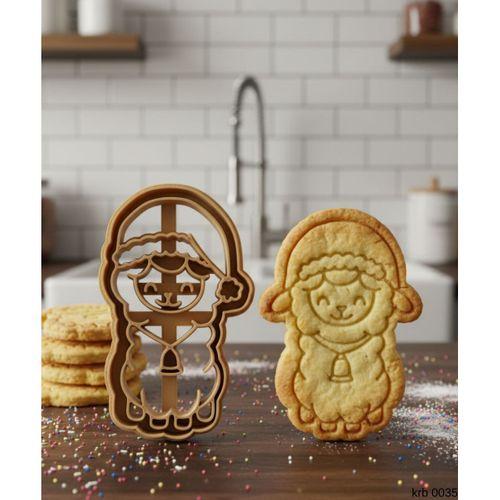 Çanlı Noel Kuzusu Kurabiye Kalıbı – Şapkalı Sevimli Kuzu Figürlü, Çift Parça Hamur Kesici, Şeker Hamuru ve Oyun Hamuru İçin