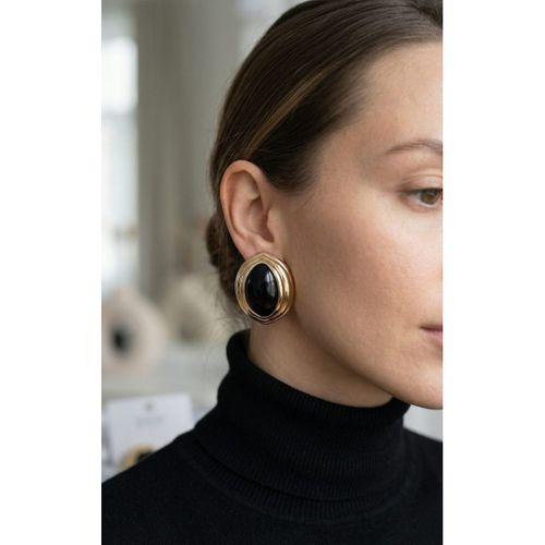 Pirinç Siyah Badem Model Vintage Gold Kadın Küpe