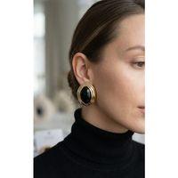 Pirinç Siyah Badem Model Vintage Gold Kadın Küpe