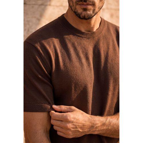 Kwon Bisiklet Yaka Basic Kısa Kollu İnce Triko Erkek T-Shirt - Kahve
