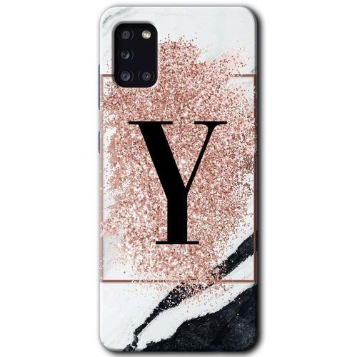 Samsung Galaxy A31 Kılıf Baskılı Kapak - Pembe Mermer Desenli Y Harfi +Tam Ekran Koruyucu
