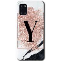 Samsung Galaxy A31 Kılıf Baskılı Kapak - Pembe Mermer Desenli Y Harfi +Tam Ekran Koruyucu