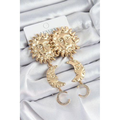 Pirinç Zirkon Taşlı Sallantılı Güneş Model Gold Renk Kadın Küpe