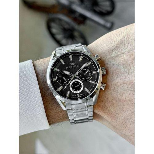 Ferro FM11758AWT-A2 Quartz Çelik Gri Siyah Kadran 43 mm Erkek Kol Saati