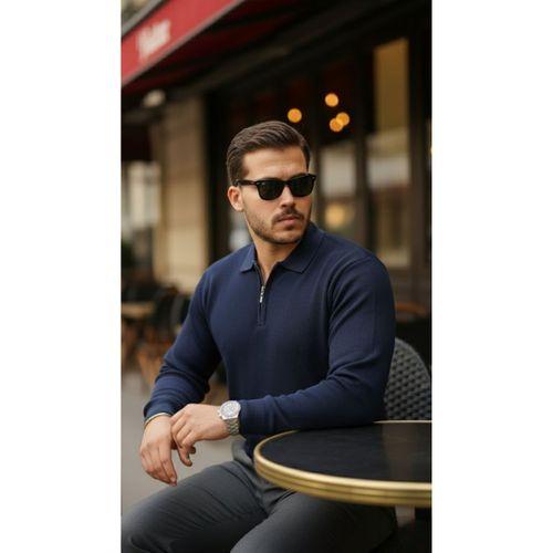 Erkek Selanik örme Yakalı Uzun Kollu Triko