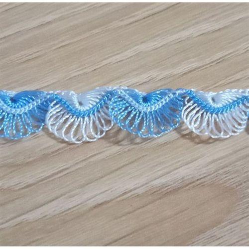 El İşi İğne Oyası Havlu Kenarı Dantel,Tığ İşi  Mavi,Beyaz 330Cm