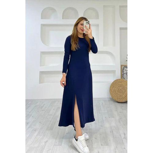 Kadın Uzun Kollu Bisiklet Yaka Size Kadar Yırtmaç Detay Maxi Boy Elbise