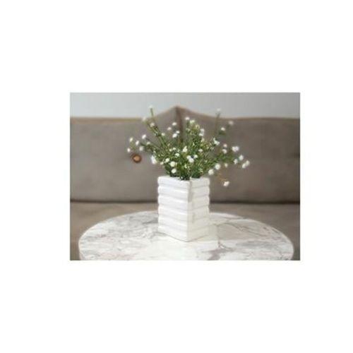2 Adet Vazo Dahil,Vazoda Çiçek,Beyaz Yapay Çiçek,Vazo Dekoratif Kare Çizgili 8X6X16Cm