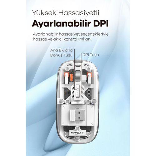 Bluetooth Usb Çift Modlu Sessiz Mouse, Şeffaf Mıknatıslı Kapaklı, Type-c Şarjlı, Dpı Ayarlı, Kablosuz 10m Çekim Mesafeli, Masaüstü Kısayol Tuşlu, Taşınabilir Şarjlı Mouse Turuncu