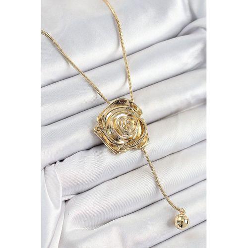 Pirinç Asansörlü Gül Model Gold Renk Kadın Kolye