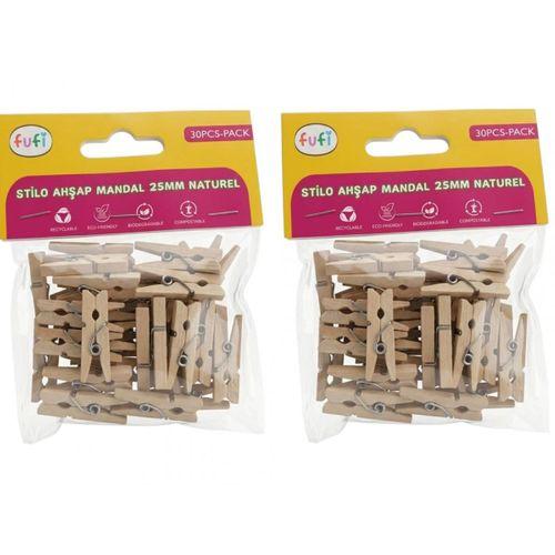 FUFİ AHŞAP MANDAL (25 mm) NATUREL ( İki Adet )