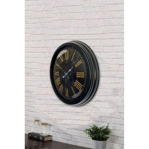 40 Cm Siyah Metal Mermer Desen Roma Rakamlı Duvar Saati
