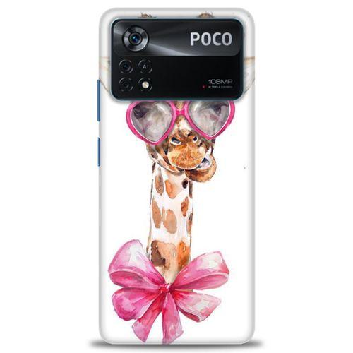 Xiaomi Poco X4 Pro 5G Kılıf HD Baskılı Kılıf - Gözlüklü Zürafa + Tam Ekran Koruyucu