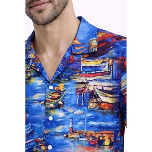 Erkek Marin Desenli Kısa Kol Gömlek Yazlık Rahat Kalıp Dijital Baskılı - Desenli