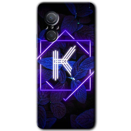 Huawei Nova 9 SE HD Baskılı Kılıf + 9D Tam Ekran Koruyucu - Dark Neon Yaprak K Harfi