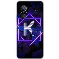 Huawei Nova 9 SE HD Baskılı Kılıf + 9D Tam Ekran Koruyucu - Dark Neon Yaprak K Harfi