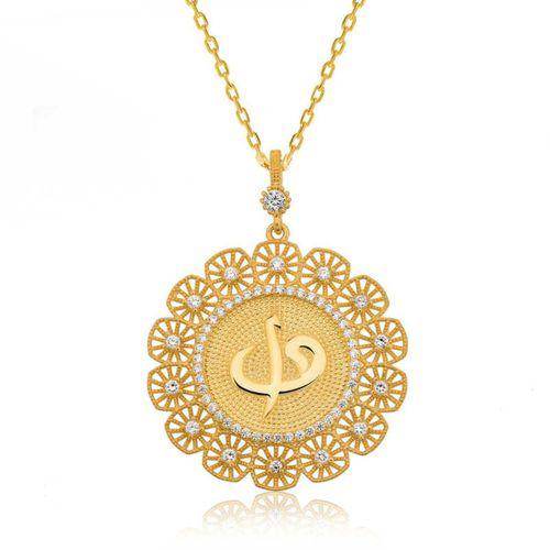Lucky Life 925 Ayar Gumuss  Altın Kaplama Elif Vav Bayan Kolye